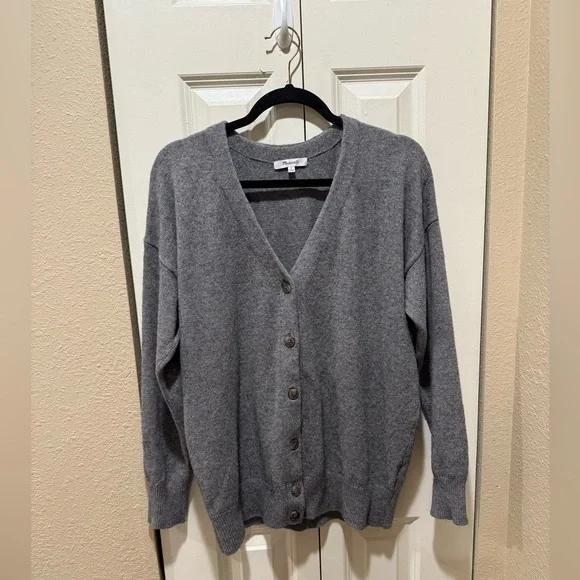 Madewell V-Neck Merino Wool blend  Relaxed Cardigan Heather Pewter, size M - Picture 6 of 11